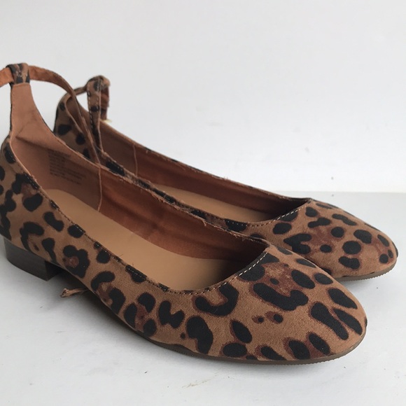 Gap Leopard Farbric Ankle Strap Ballet Flats 8 NEW - Picture 8 of 8